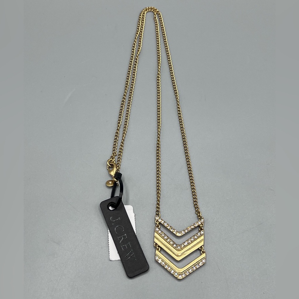 J. Crew Gold Tone Chevron Arrow Pendant Necklace Geometric Statement Jewelry